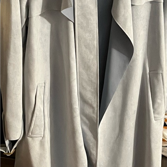 3/4 Length Baby Blue Faux Suede Trench Coat. Brand New / Never Worn - Picture 2 of 6